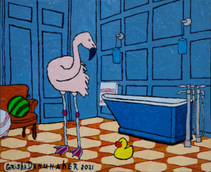 flamingo in the bathroom