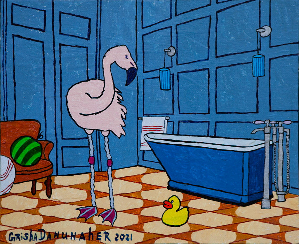 flamingo in the bathroom