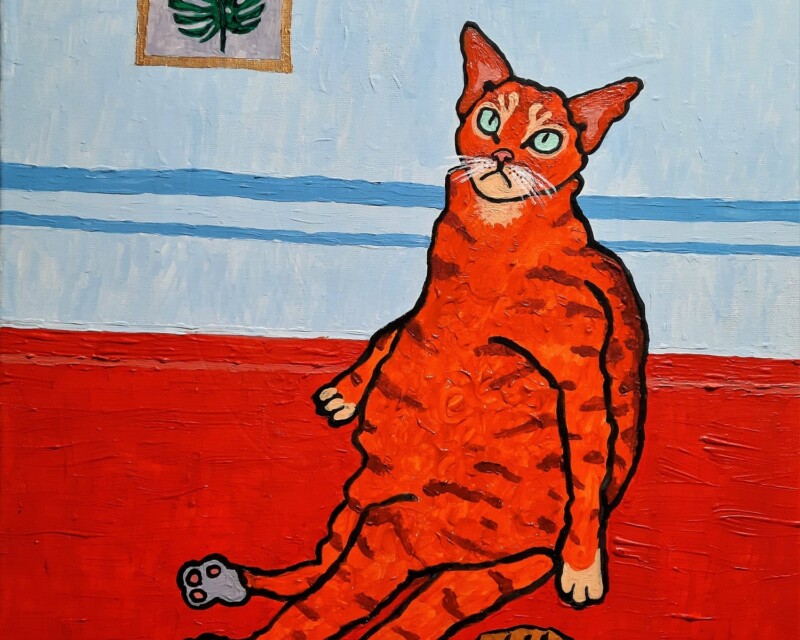 Red cat with seashell.